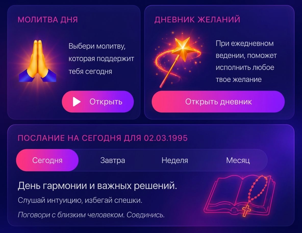 Молитва дня, Дневник желаний, Послание на сегодня